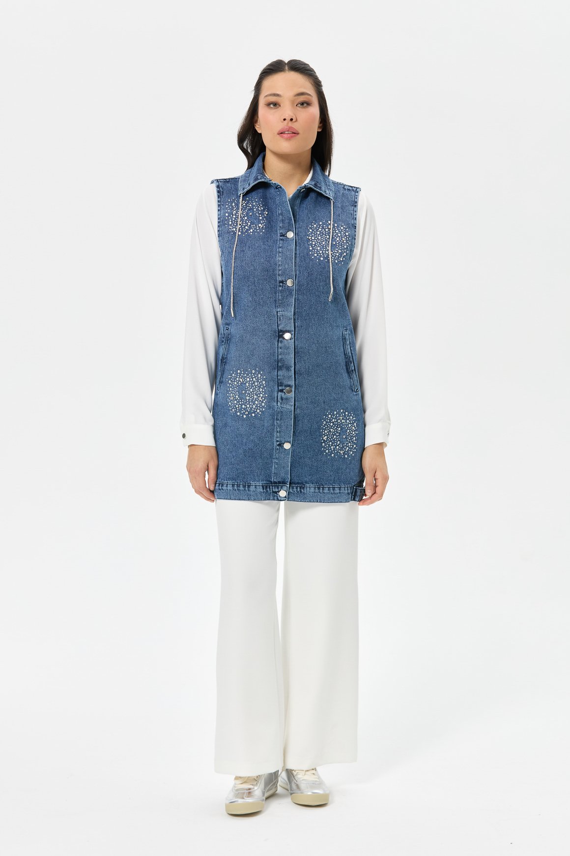 Çakma Detaylı Kot Yelek  Laci