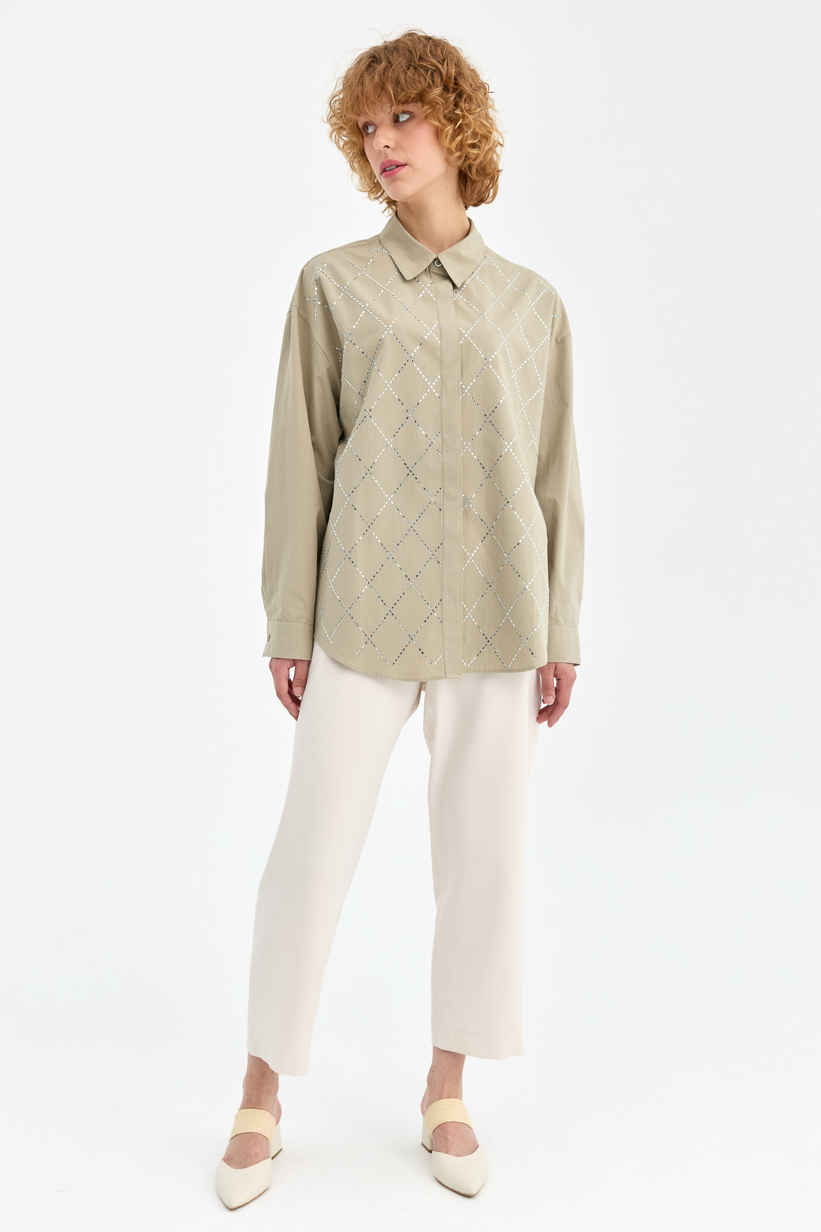 Swarows Stone Detailed Sports Tunic - Khaki