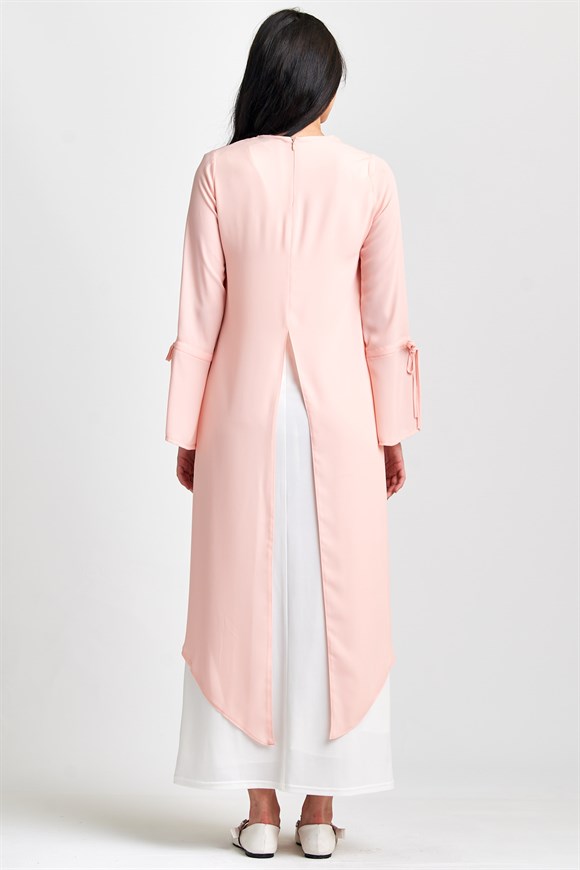 Somon Kolu Bağcık Detaylı 2'Li Elbise