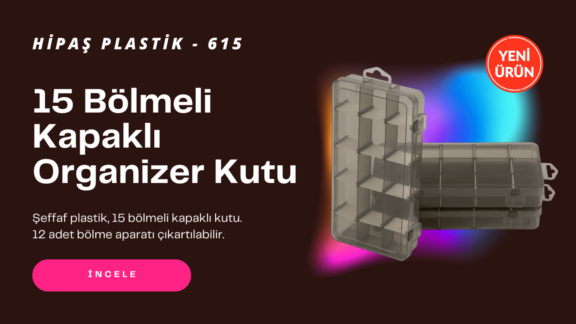 Hipaş Plastik - 15 Bölmeli Kapaklı Organizer Kutu - 615