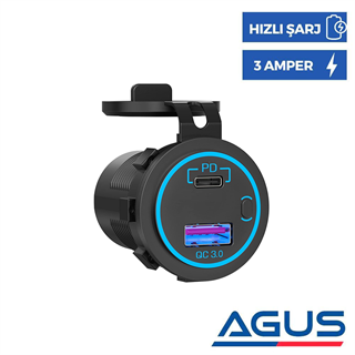 12v Araç & Karavan LEDli USB - Type C Soket | Hızlı Şarj