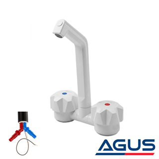 Karavan Deluxe Beyaz Plastik Sıcak/Soğuk Su Katlanır Musluk Micro-Switch