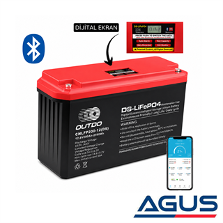 Outdo 12V Lifepo4 200Ah Dijital Ekranlı Smart Lityum Akü 