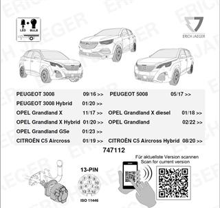 PEUGEOT 508 2018- Römork Tesisat 13P