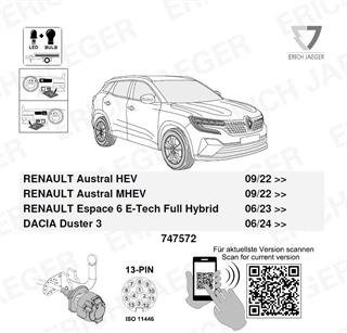 RENAULT Rafale 2024- Römork Tesisatı 13P