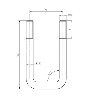 U-Bolt Bağlantı Kelepçesi M12 x 56 mm x 116 mm