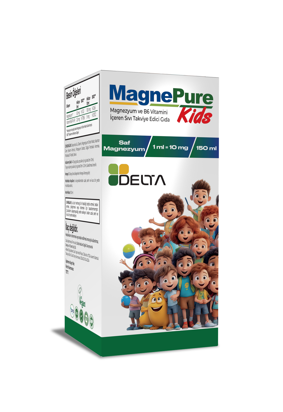 MagnePure Kids Çocuklar İçin Sıvı Magnezyum Malat, Sitrat ve B6 Vitamini 150 ml