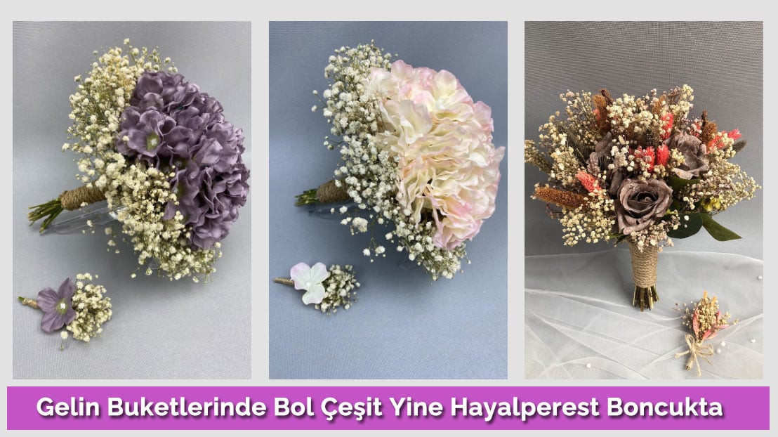 Gelin Buketlerinde bol çeşit yine hayalperest boncukta