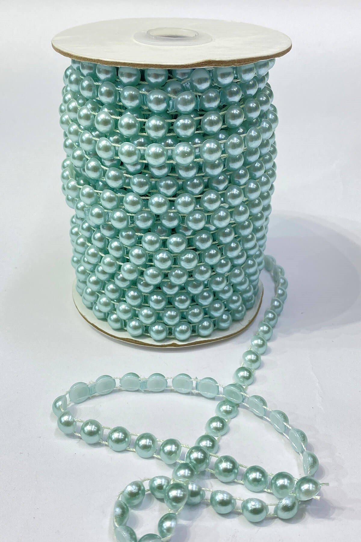 Açık Mavi Plastik Şerit Yarım İnci 8 mm 10 mt