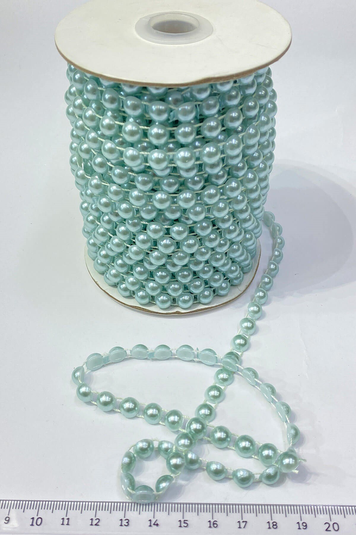 Açık Mavi Plastik Şerit Yarım İnci 8 mm 10 mt