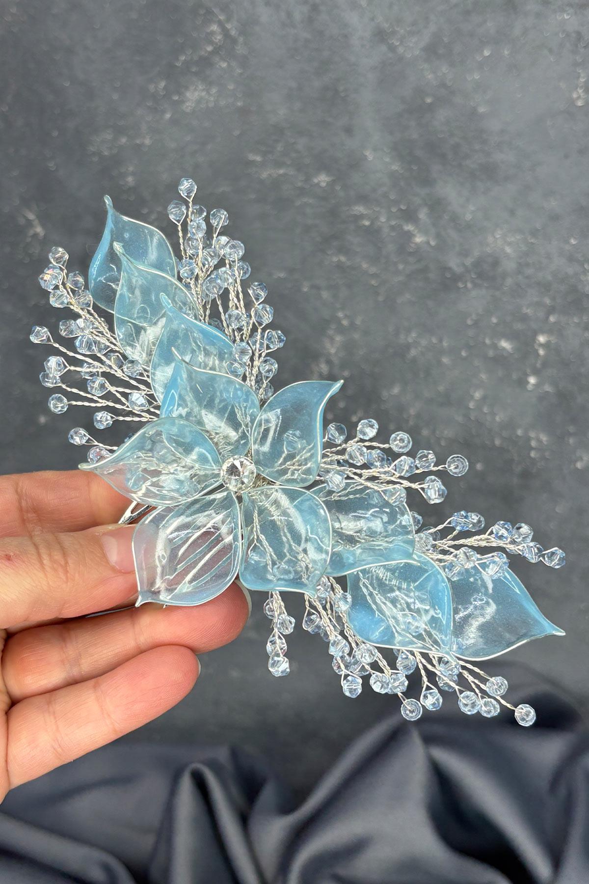 Light Blue Pearlescent Essence Comb Bridal Hair Accessory