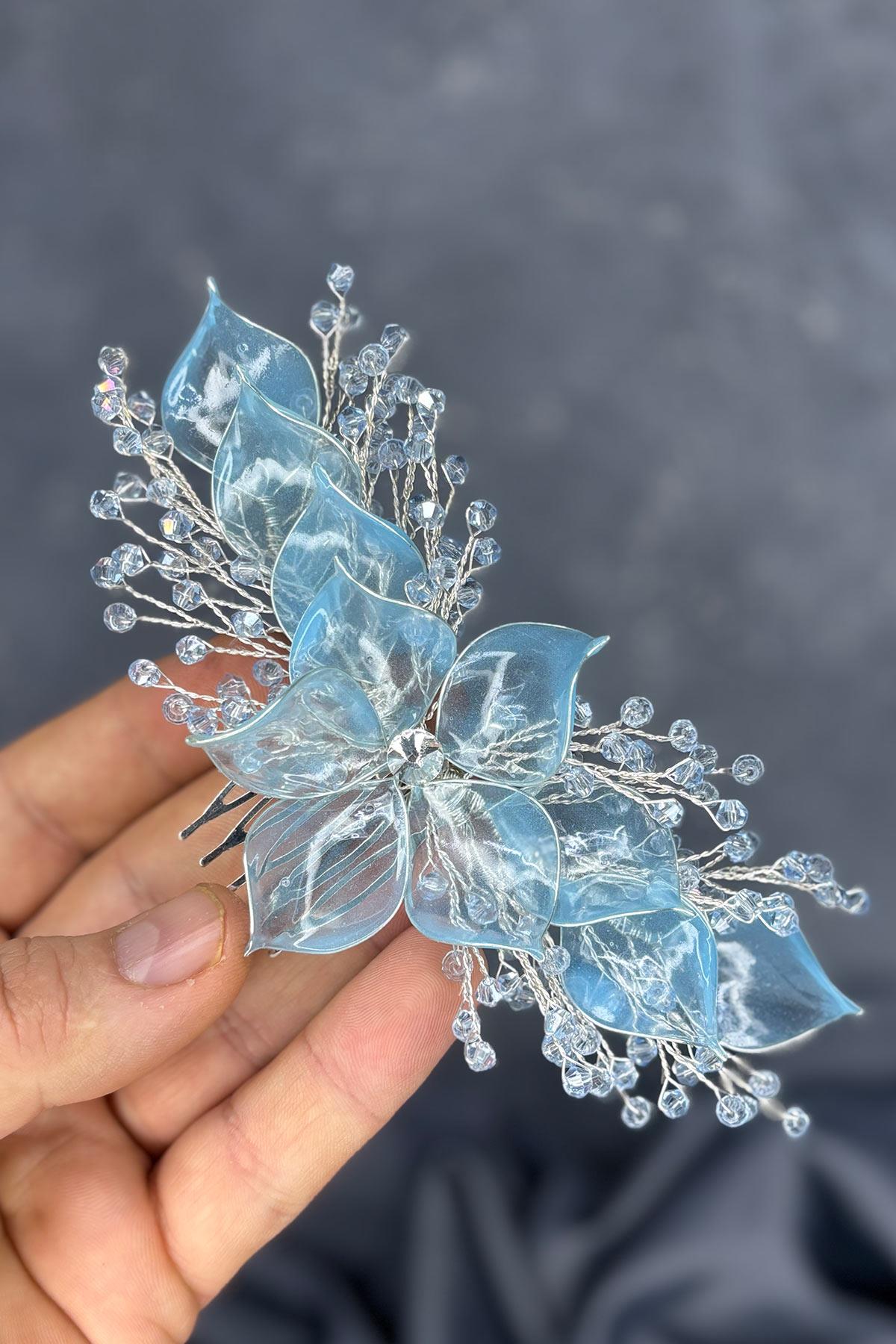 Light Blue Pearlescent Essence Comb Bridal Hair Accessory