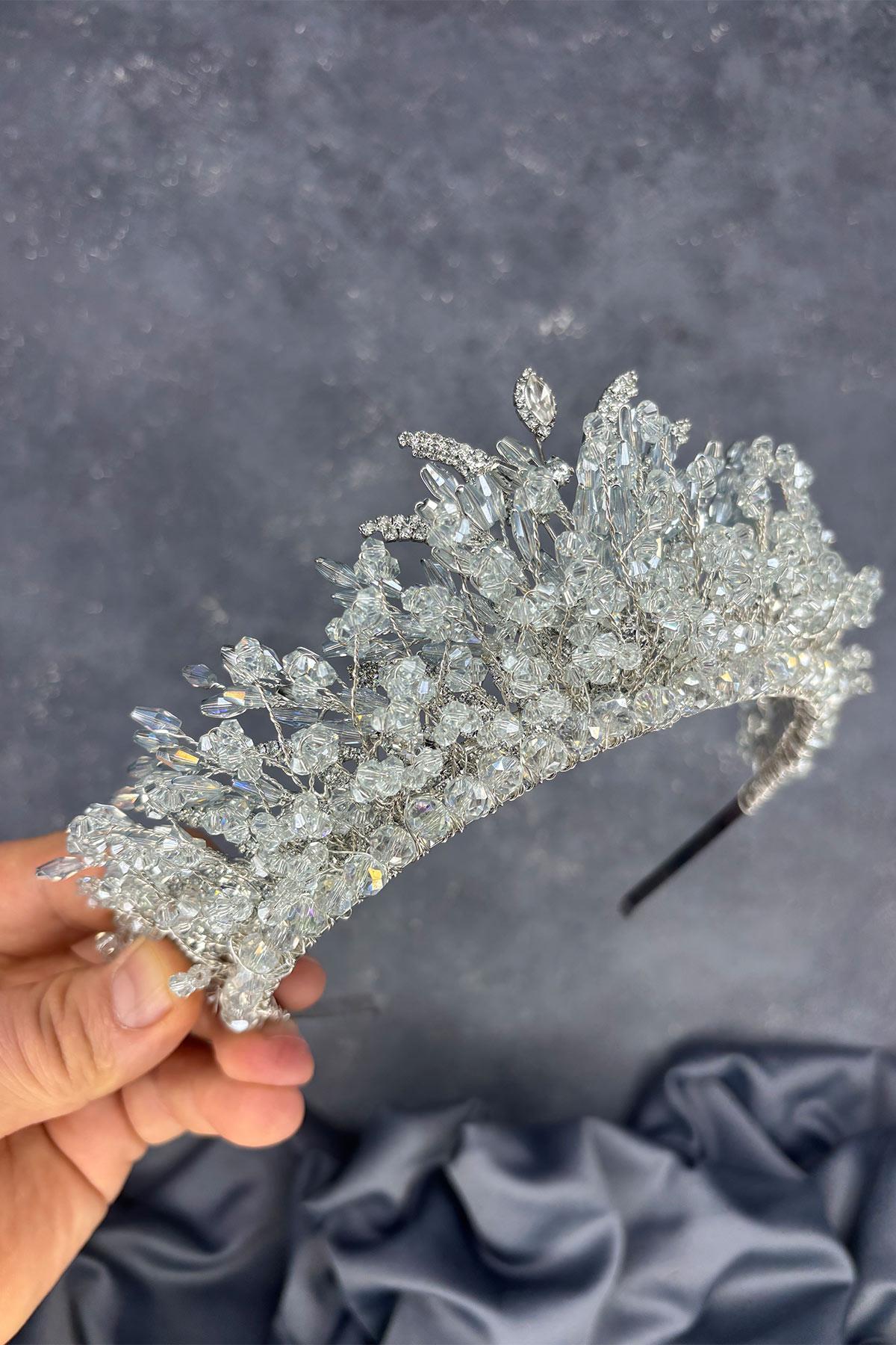Light Mint Green Livan Beaded Bridal Henna Crown Hair Accessory