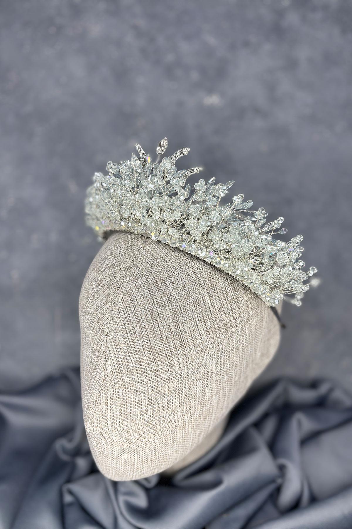 Light Mint Green Livan Beaded Bridal Henna Crown Hair Accessory