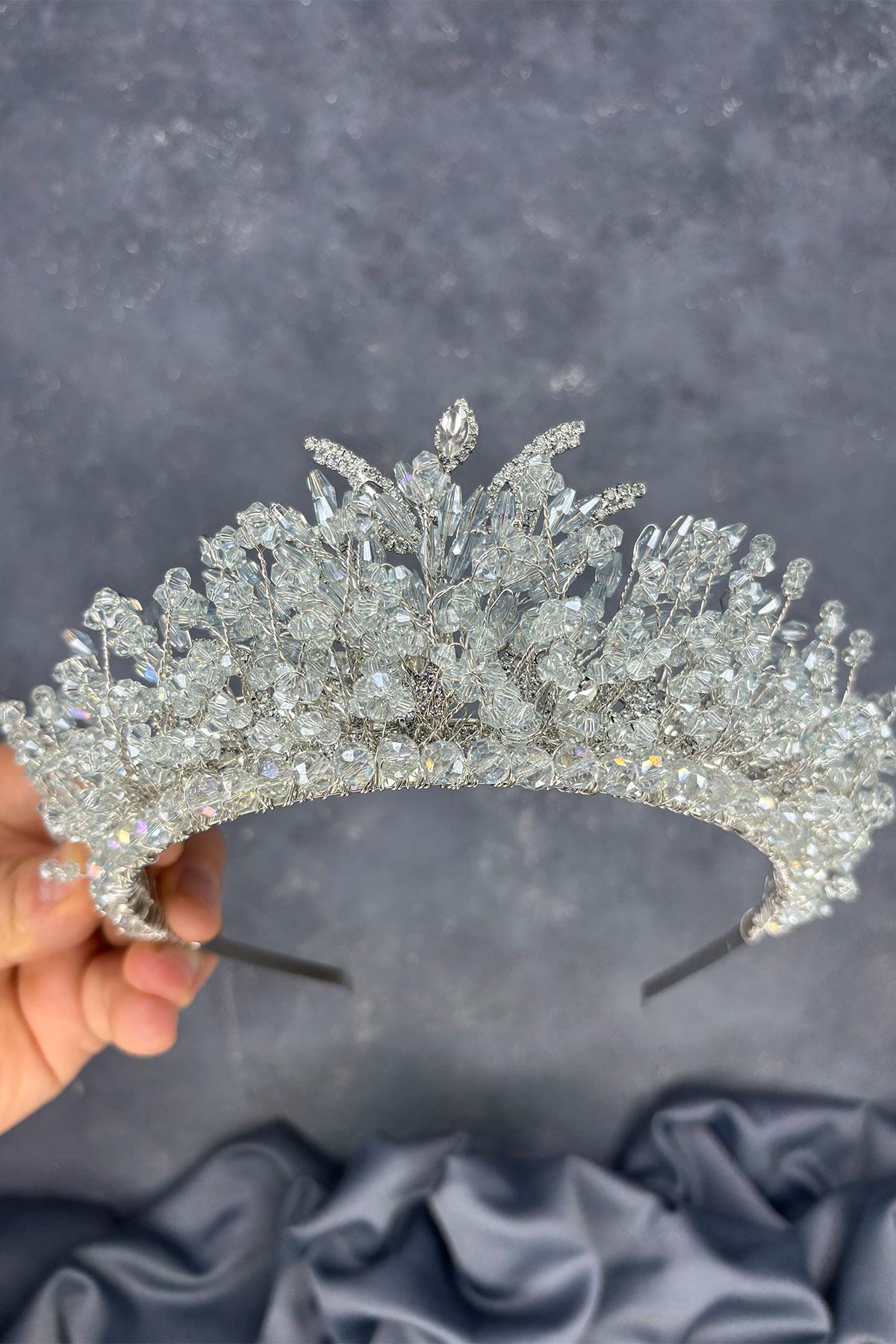 Light Mint Green Livan Beaded Bridal Henna Crown Hair Accessory