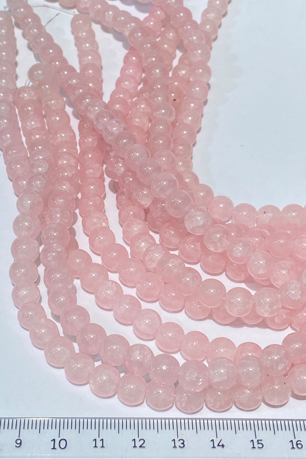 Açık Pembe Desenli Dizi Cam Boncuk 8 mm