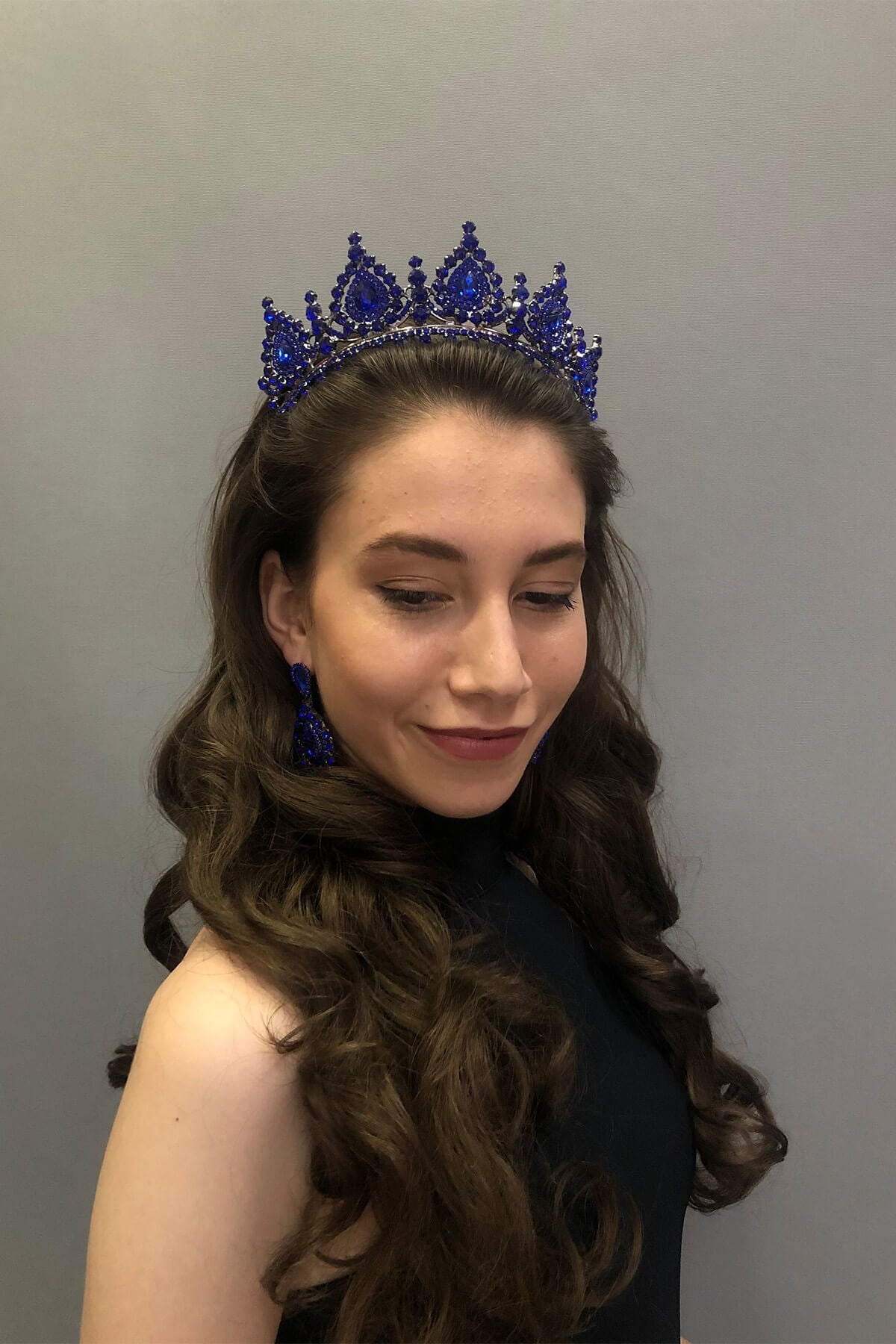 Ahu Model Blue Bridal Henna Tiara and Earring