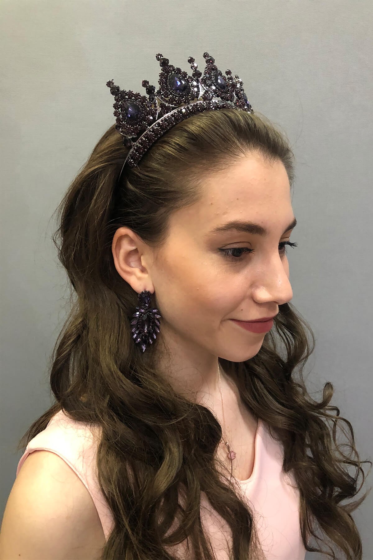Ahu Model Purple Bridal Henna Tiara and Earring