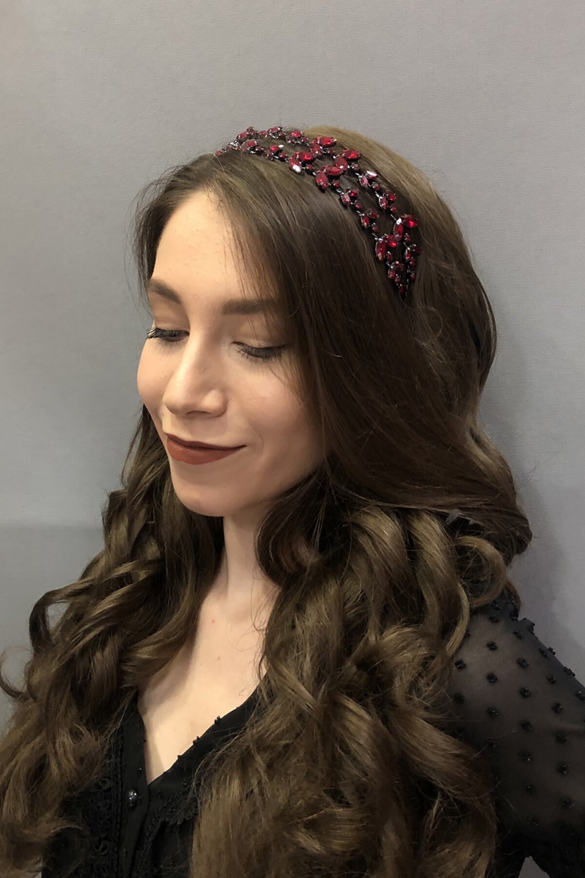 Alpha Model Double Row Claret Red Bridal Henna Crown