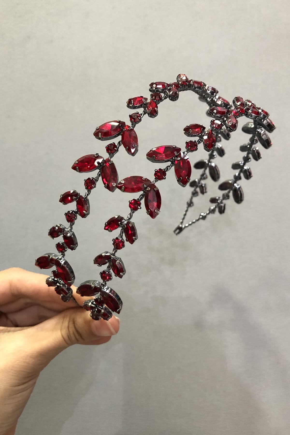 Alpha Model Double Row Claret Red Bridal Henna Crown