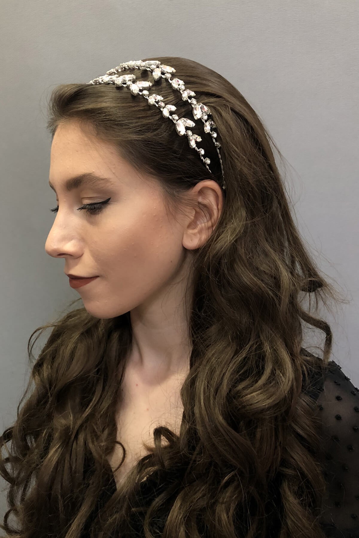 Alpha Model Double Row Silver Bridal Crown