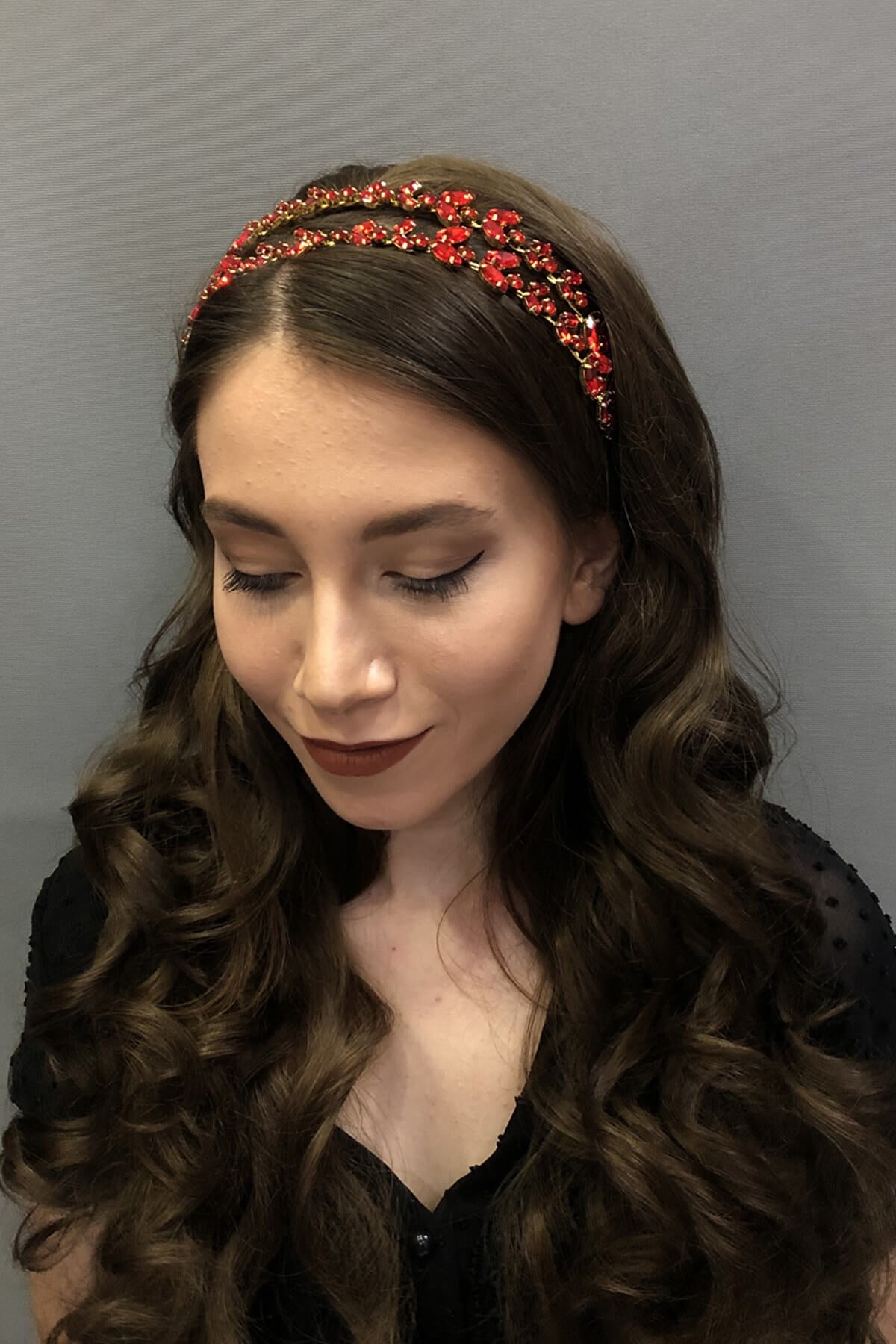Alpha Model Double Row Red Copper Bridal Henna Crown