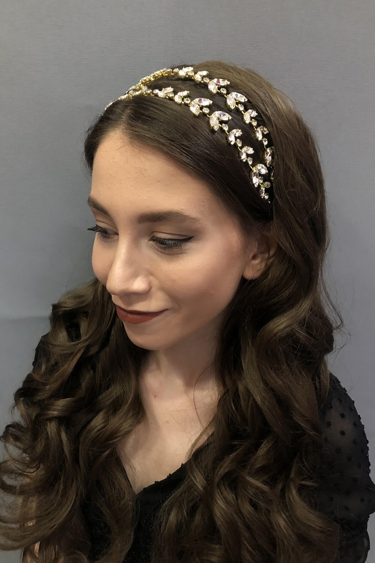 Alpha Model Double Row Transparent Yellow Bridal Henna Tiara