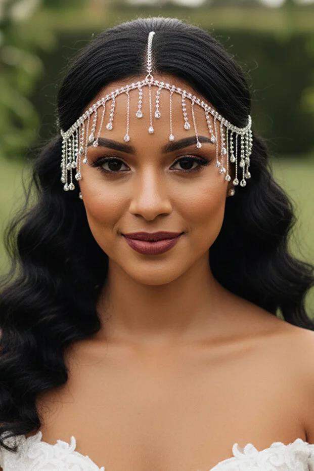 Forehead Headband with Tassel and Teardrop Detail, Wedding, Engagement, Special Occasion Crownpiece