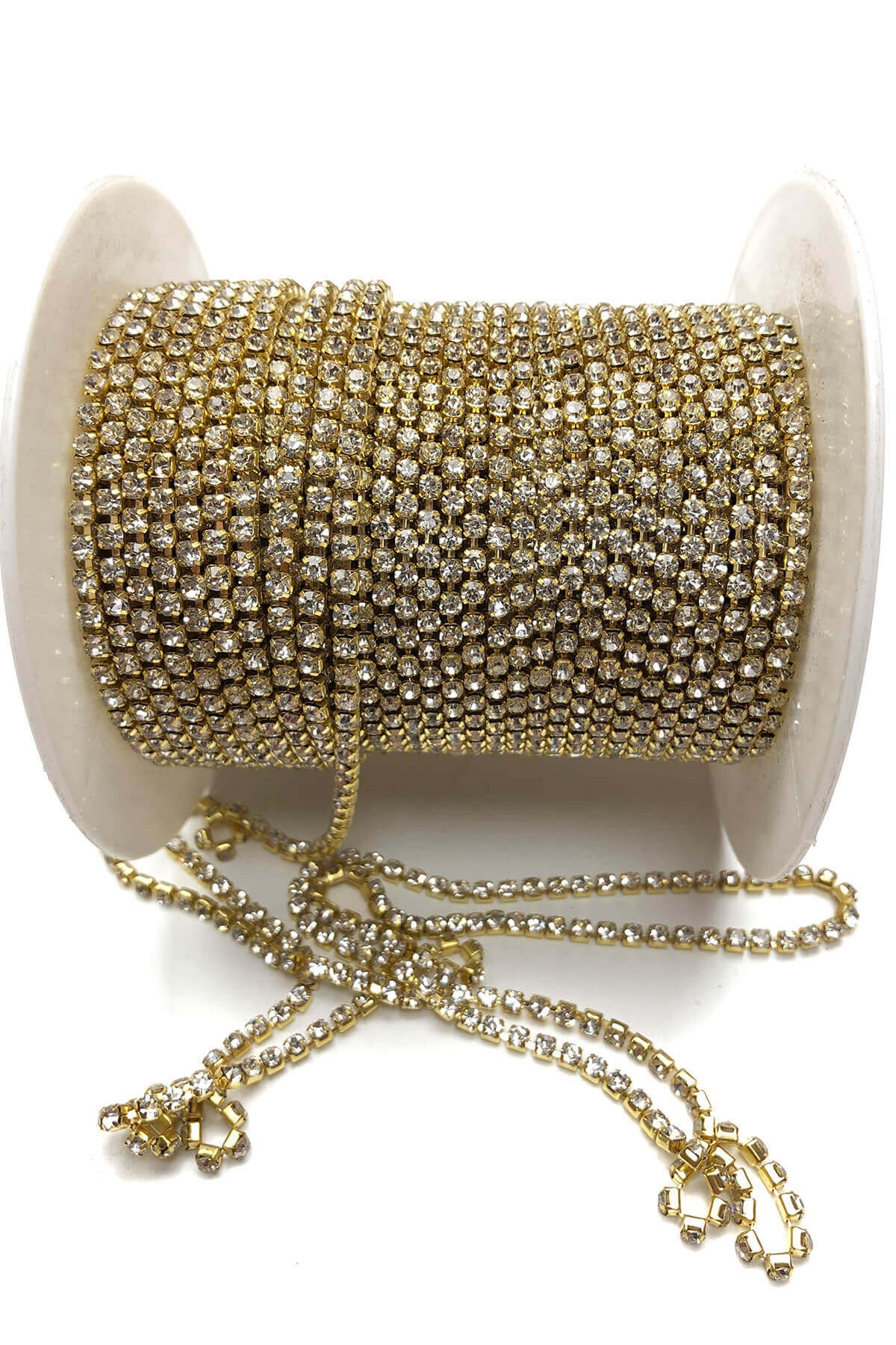 Altın Sarısı Kristal Taşlı Metal Yuvalı Şerit 1 metre 12mm