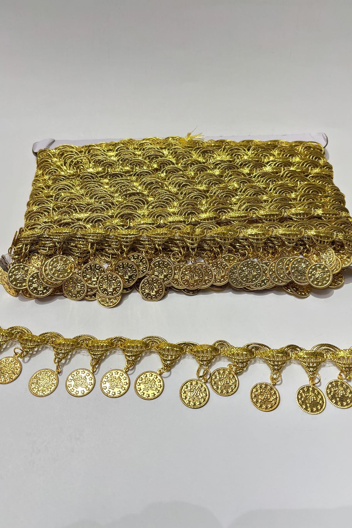 Altın Sarısı Para Pullu Şerit Boncuk 