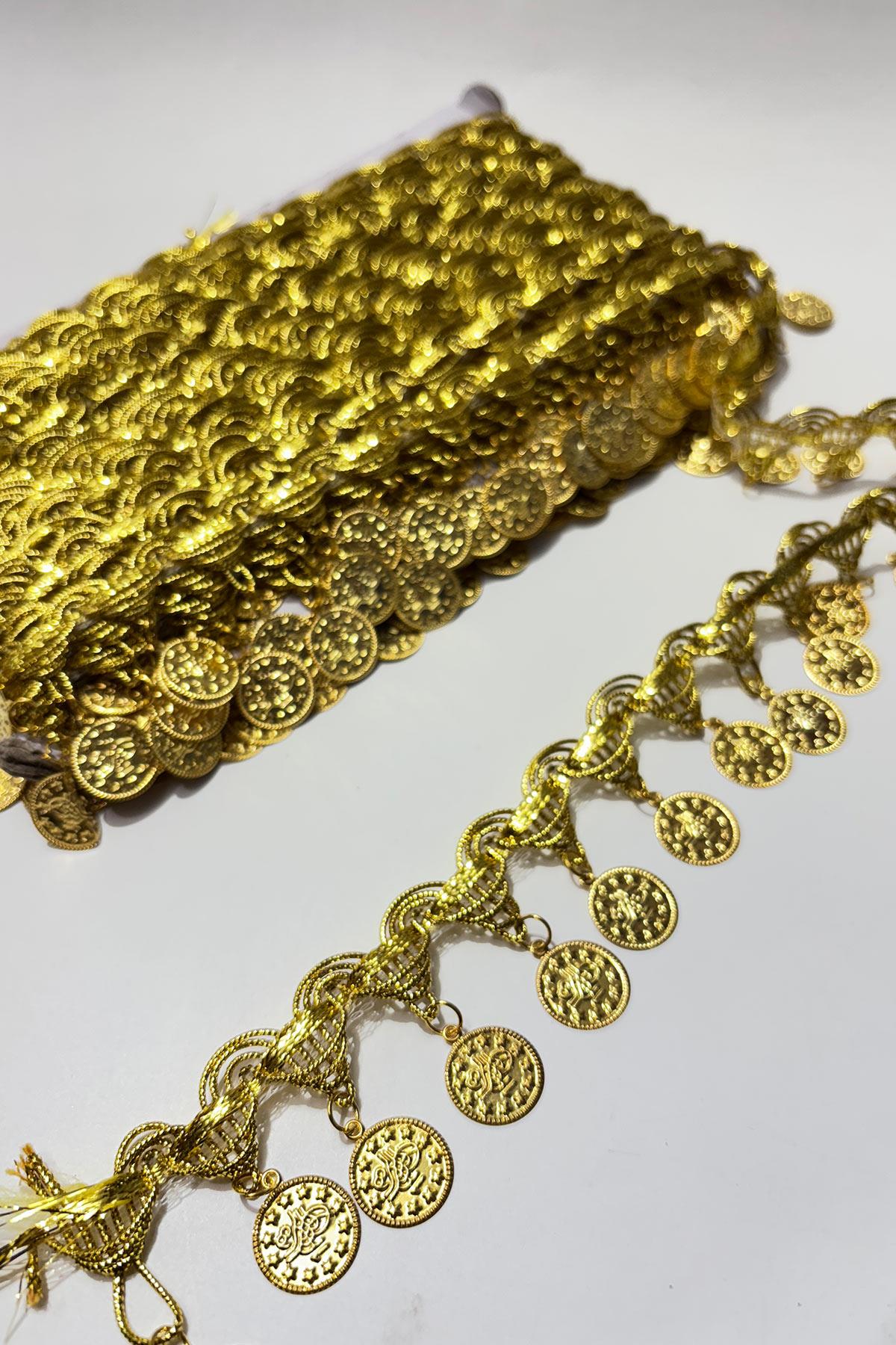 Altın Sarısı Para Pullu Şerit Boncuk 