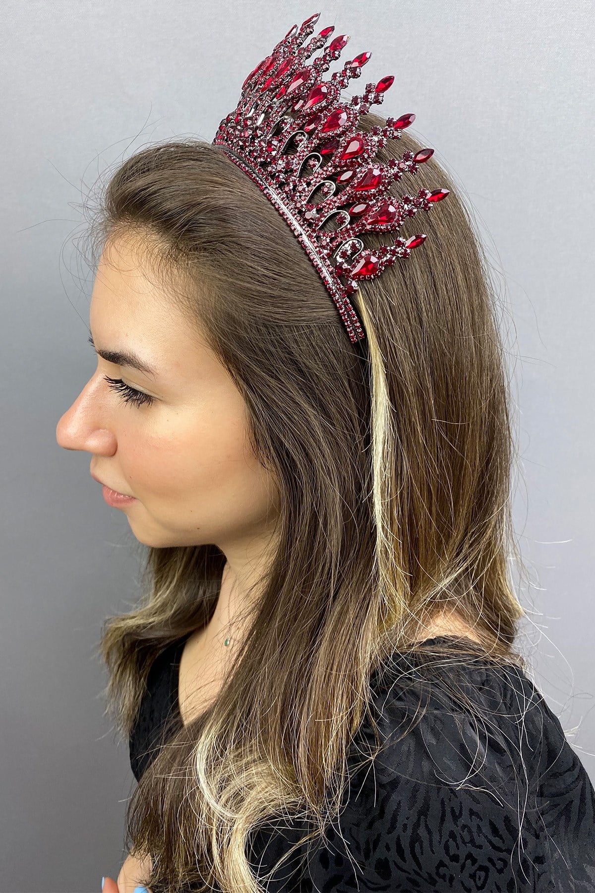 Anthracite Claret Red Beety Henna Bridal Crown