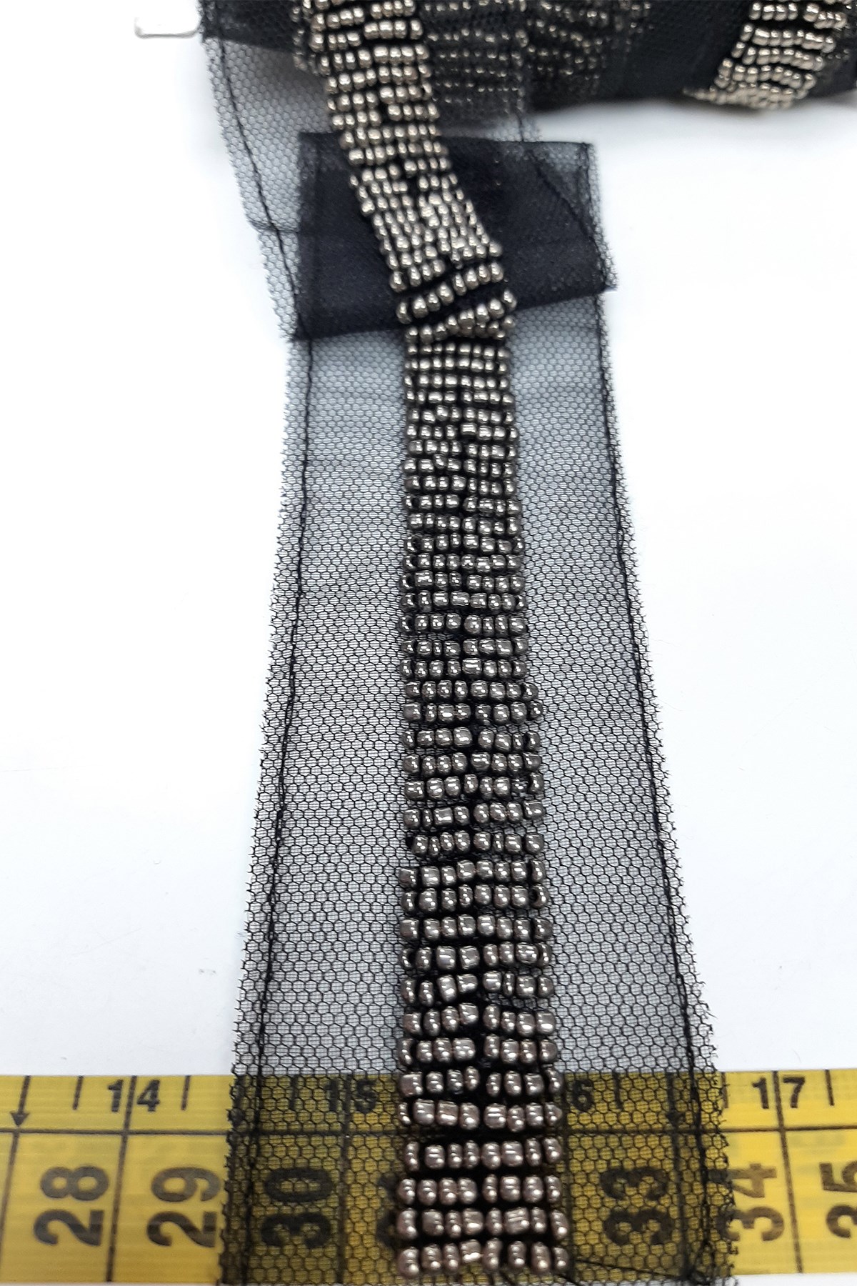 Anthracite Smoked Bead Embroidered Ribbon