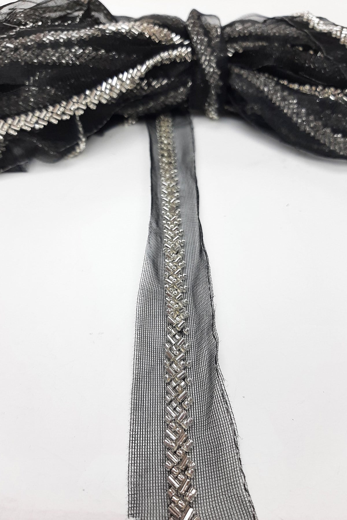 Anthracite Gray Bead Embroidered Ribbon