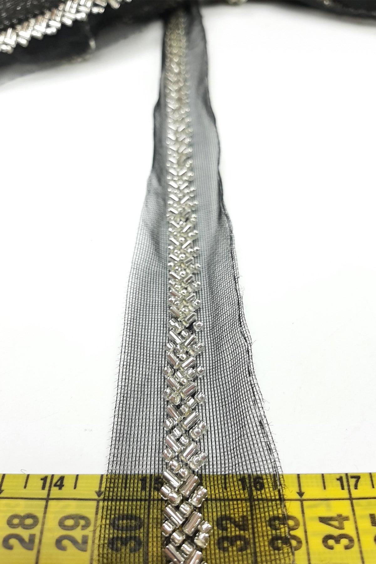 Anthracite Gray Bead Embroidered Ribbon