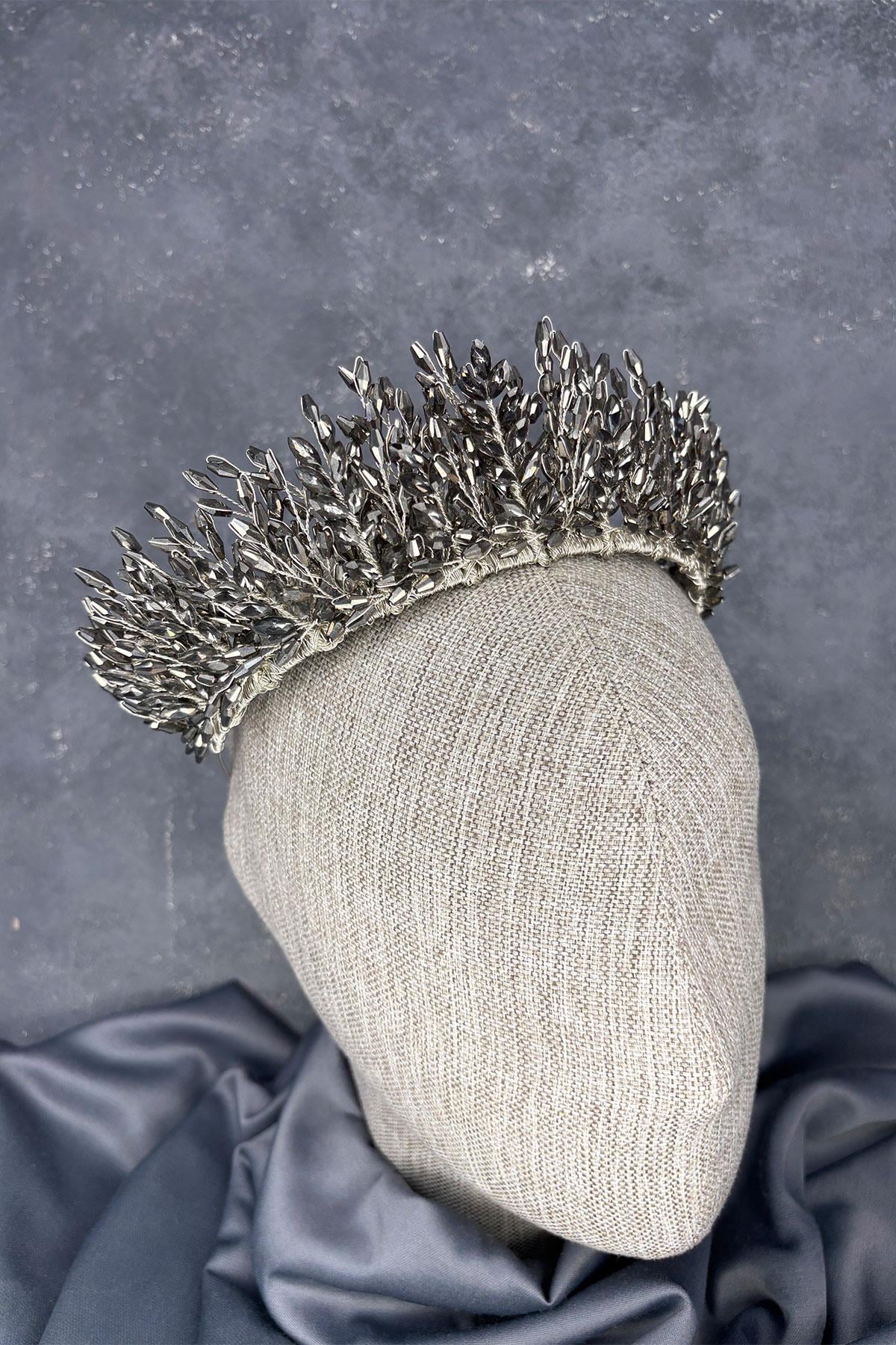 Anthracite Gray Elisa Design Beaded Bridal Henna Crown Hair Accessory