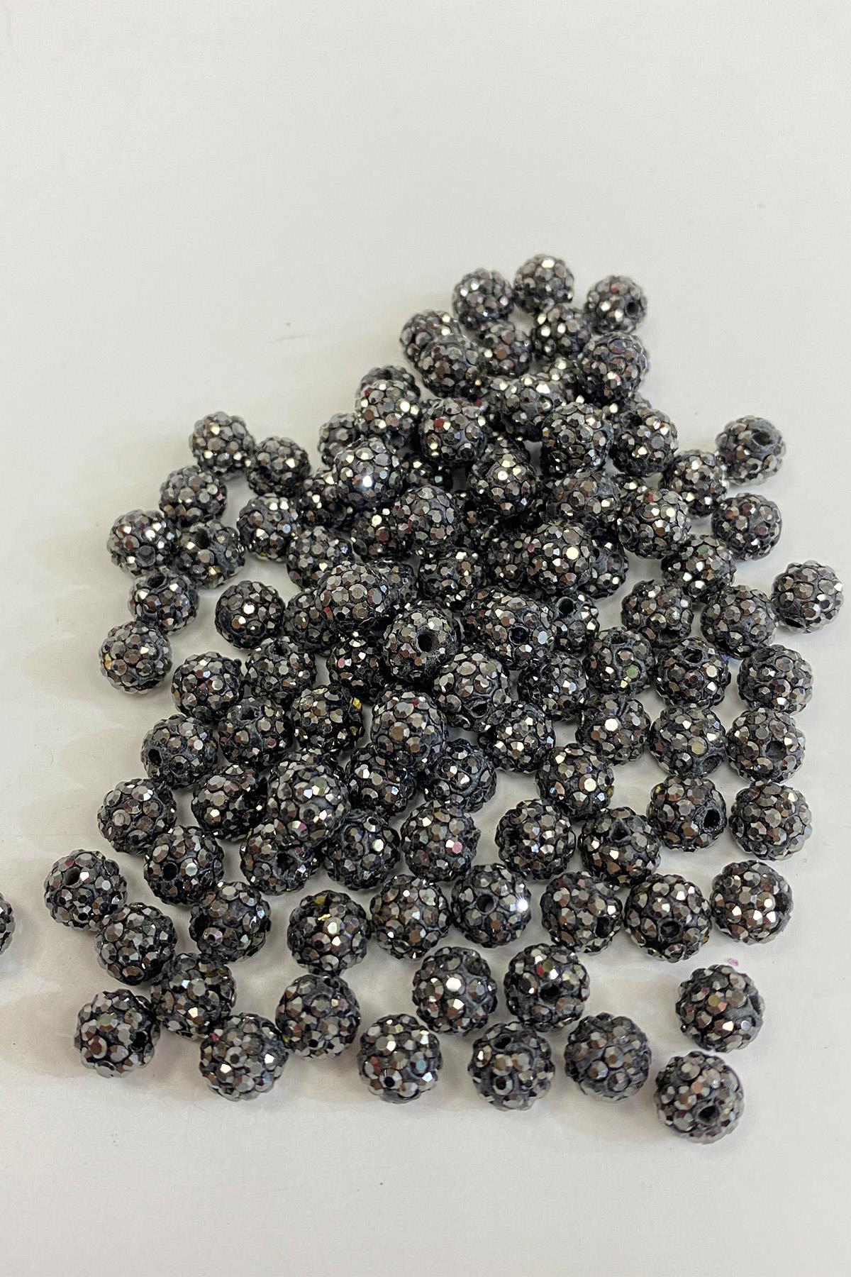 خرزة حجر رمادي أنثراسايت لامعة 8 ملم