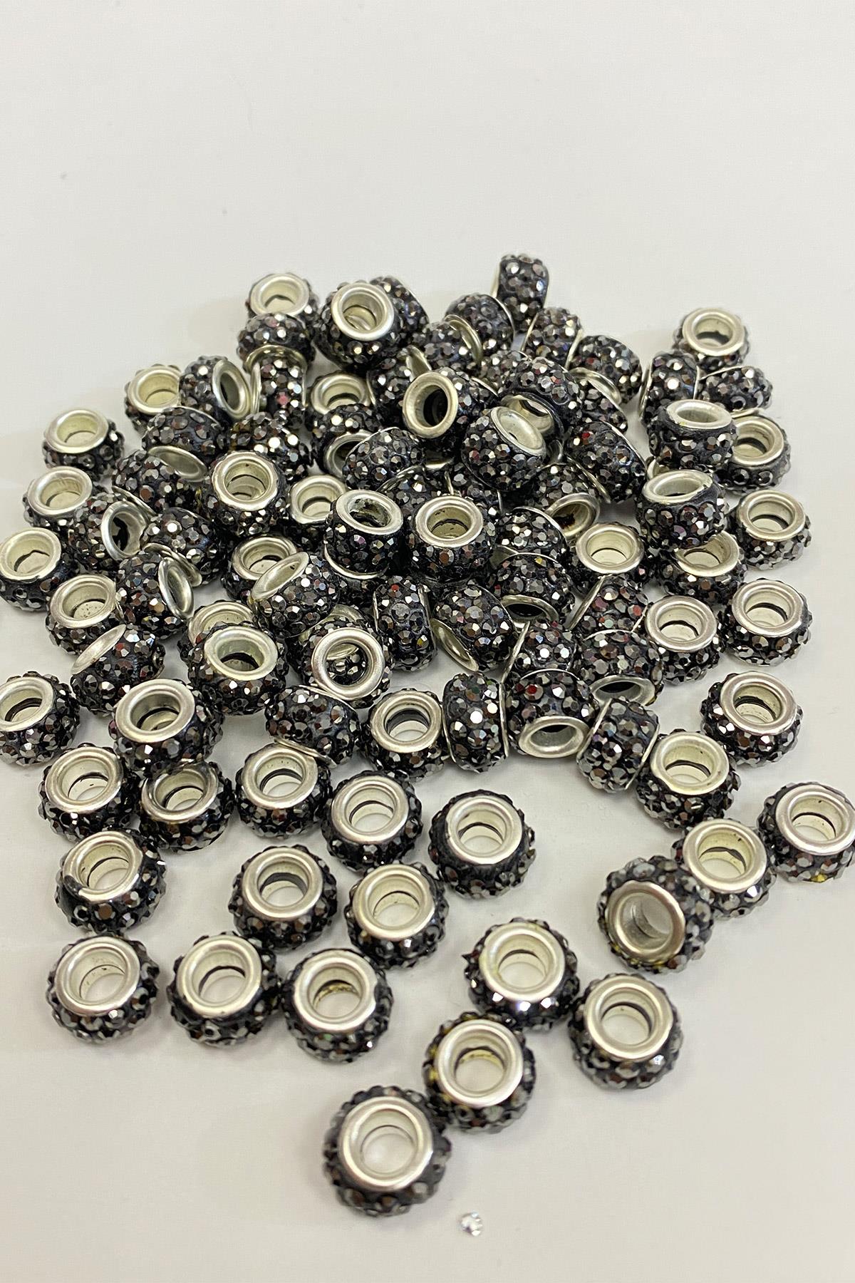 حبة كبيرة من حجر أنثراسايت رمادي لامع بفتحة كبيرة 12 ملم