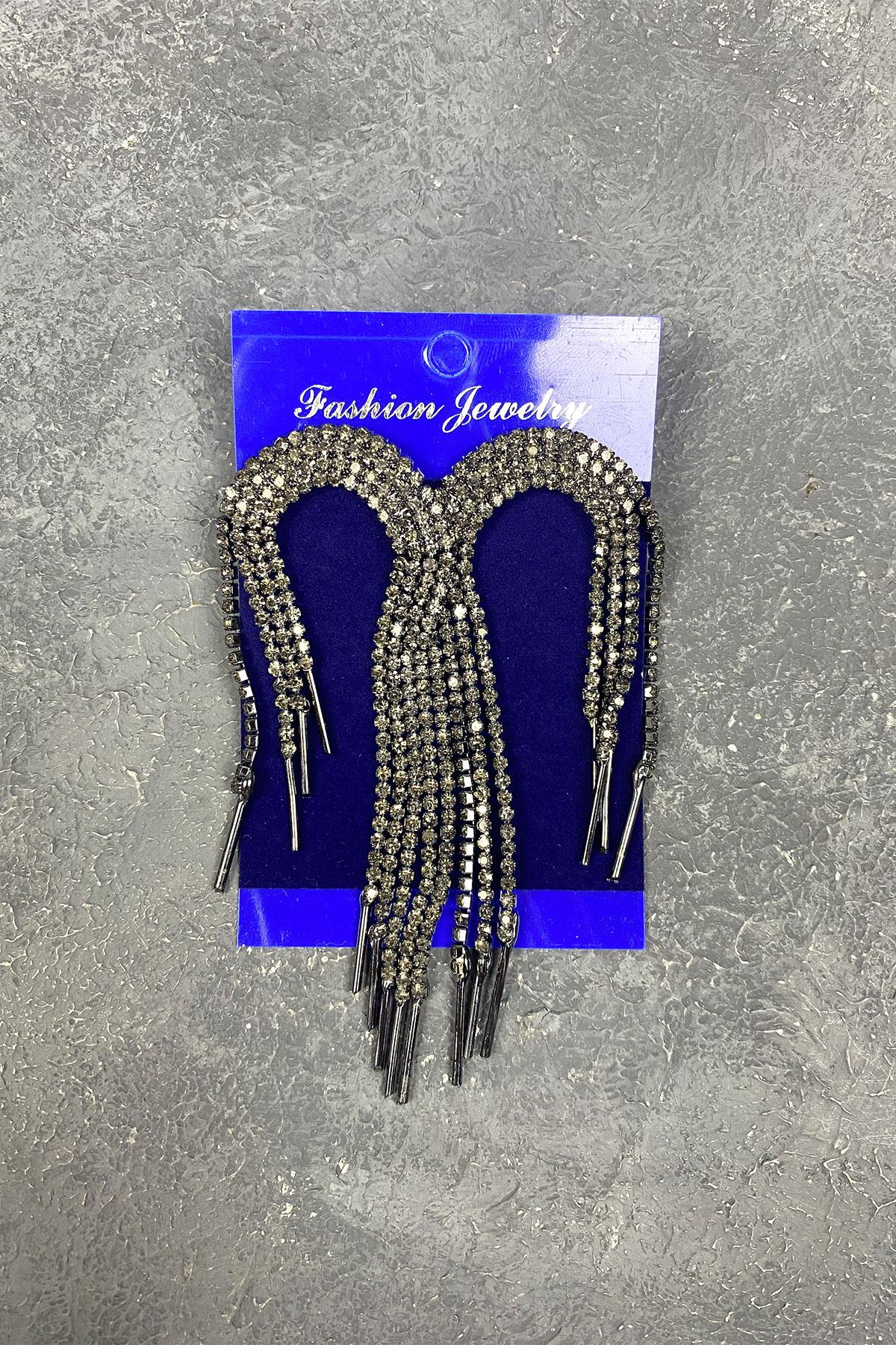 Anthracite Gray Dangle Evening Dress with Stone Earrings