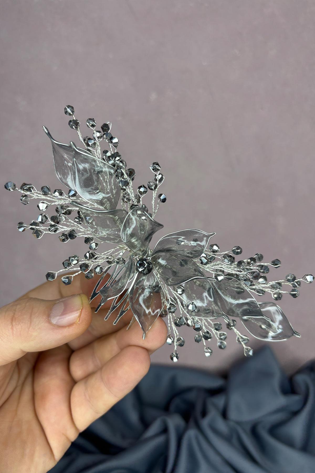 Anthracite Grey Pearlescent Essence Comb Bridal Hair Accessory