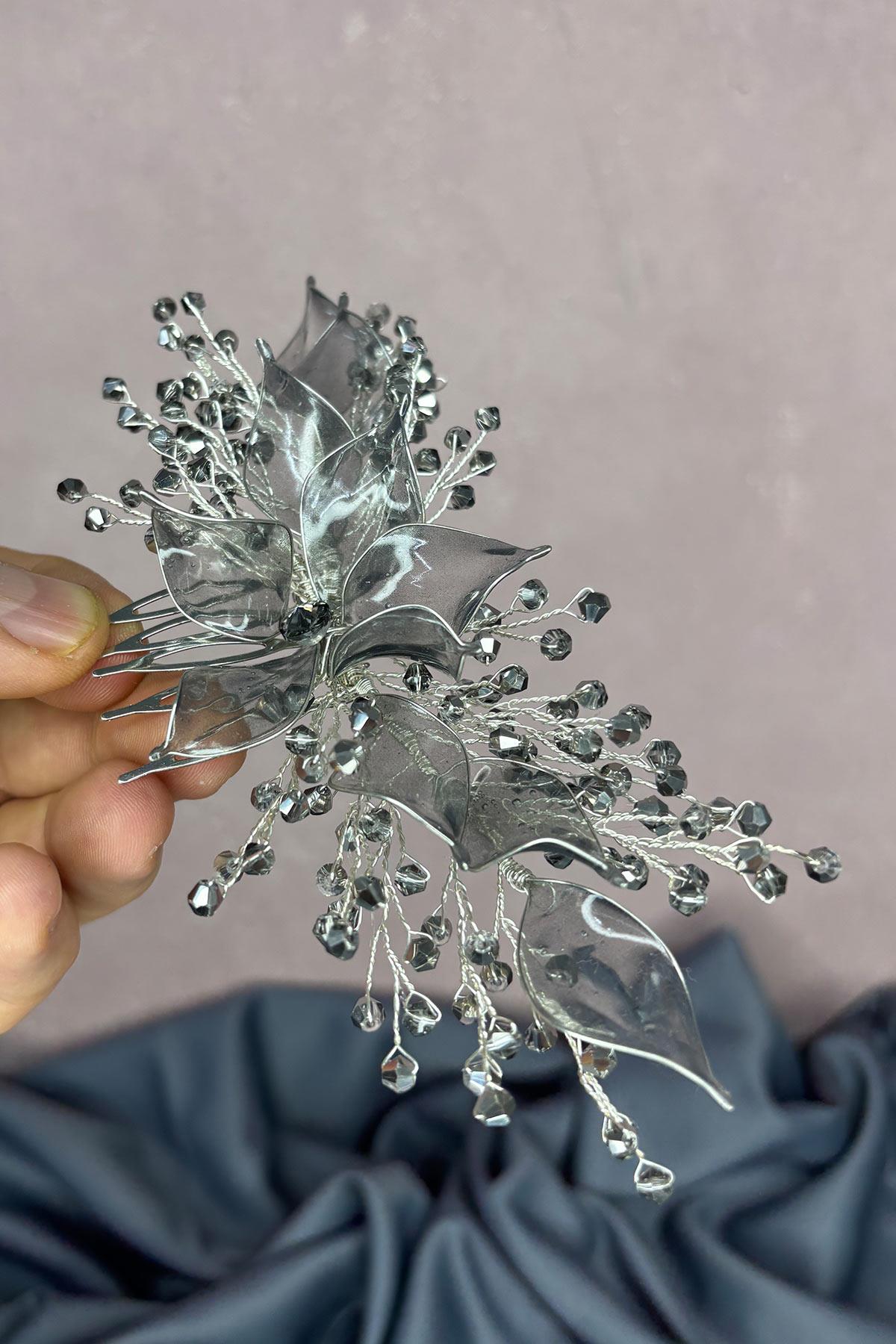 Anthracite Grey Pearlescent Essence Comb Bridal Hair Accessory