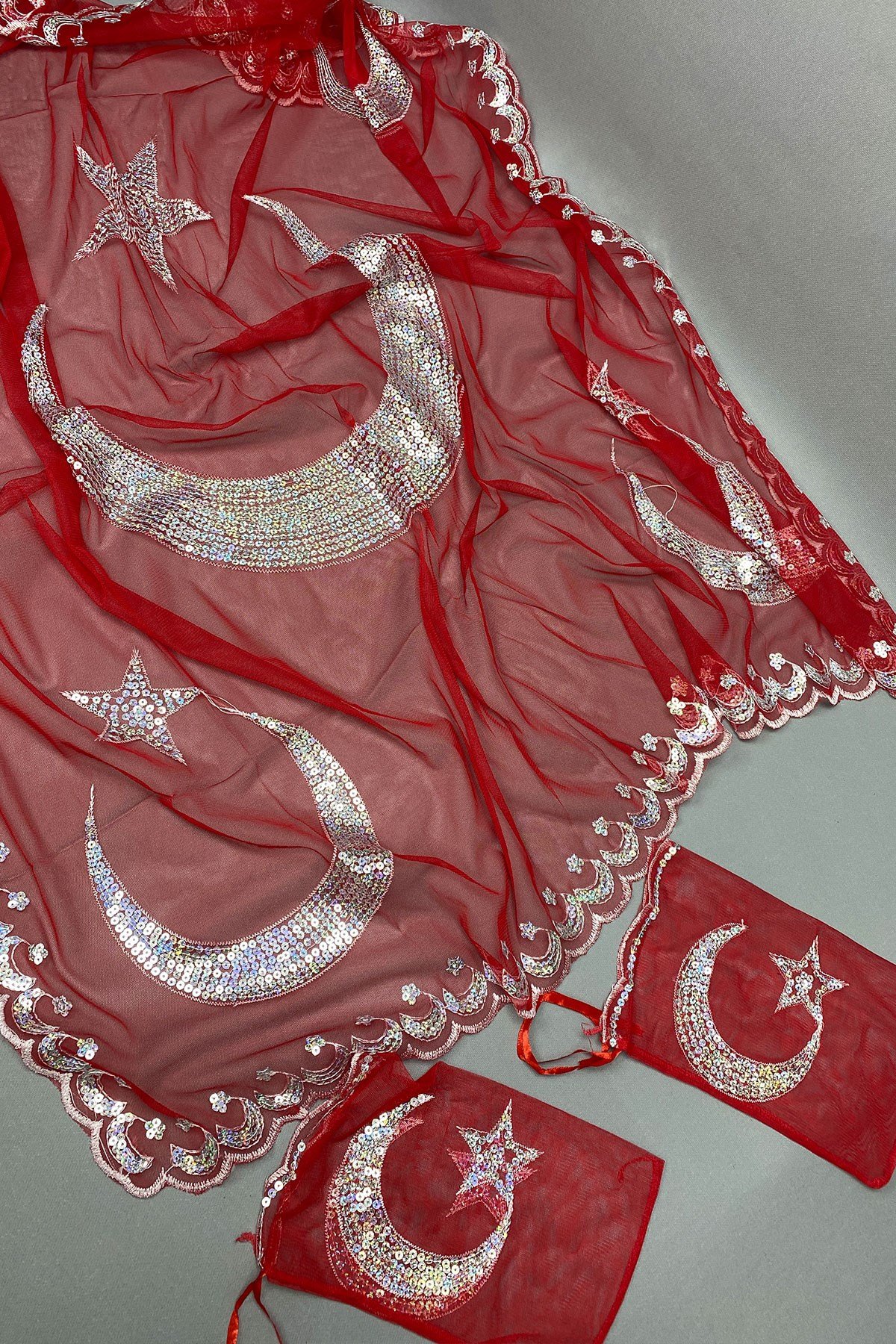 Ay Yıldızlı Pullu Damat Örtüsü Seti