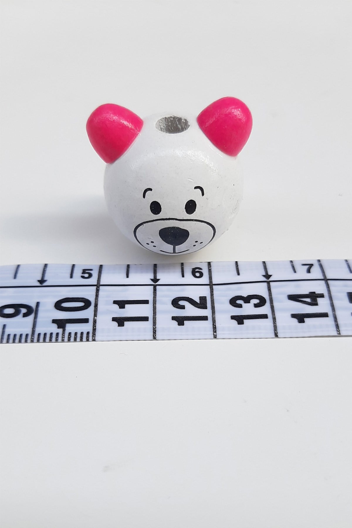 Teddy Bear Pattern Pink White Wooden Beads