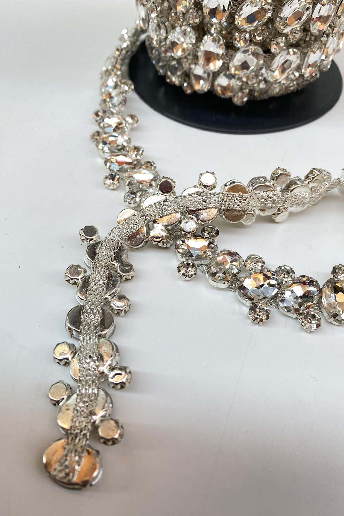 Baguette Stone Intensely Embroidered Ribbon Applique Border