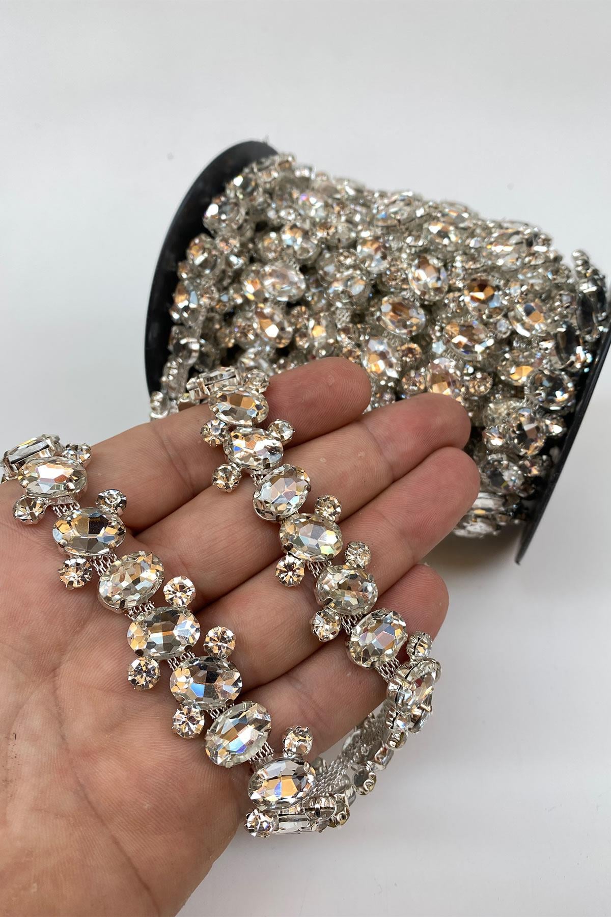 Baguette Stone Intensely Embroidered Ribbon Applique Border