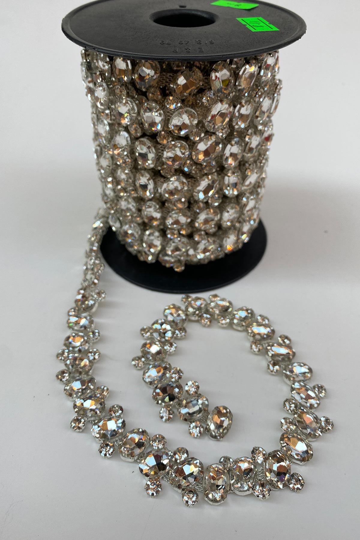 Baguette Stone Intensely Embroidered Ribbon Applique Border