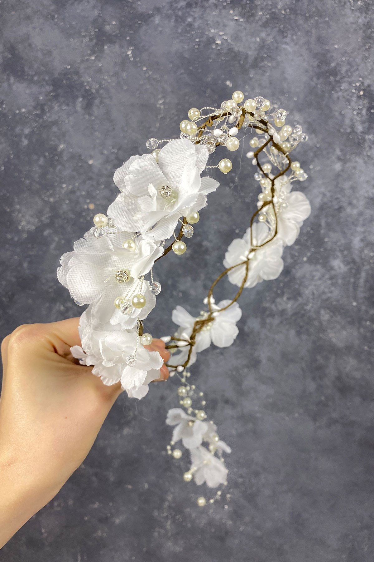 Bahar Dallı İnci Boncuklu Gelin Tacı Saç Aksesuarı