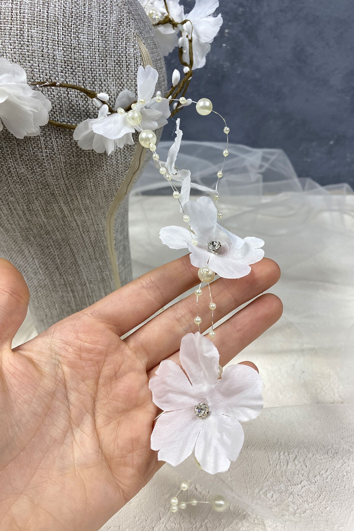 Bahar Dallı İnci Boncuklu Gelin Tacı Saç Aksesuarı