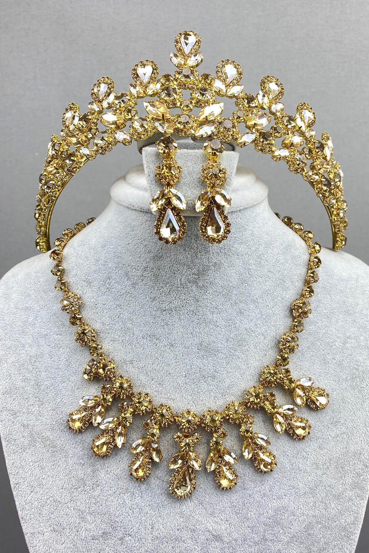Honey Color Beety Bridal Henna Crown Necklace Earring Set