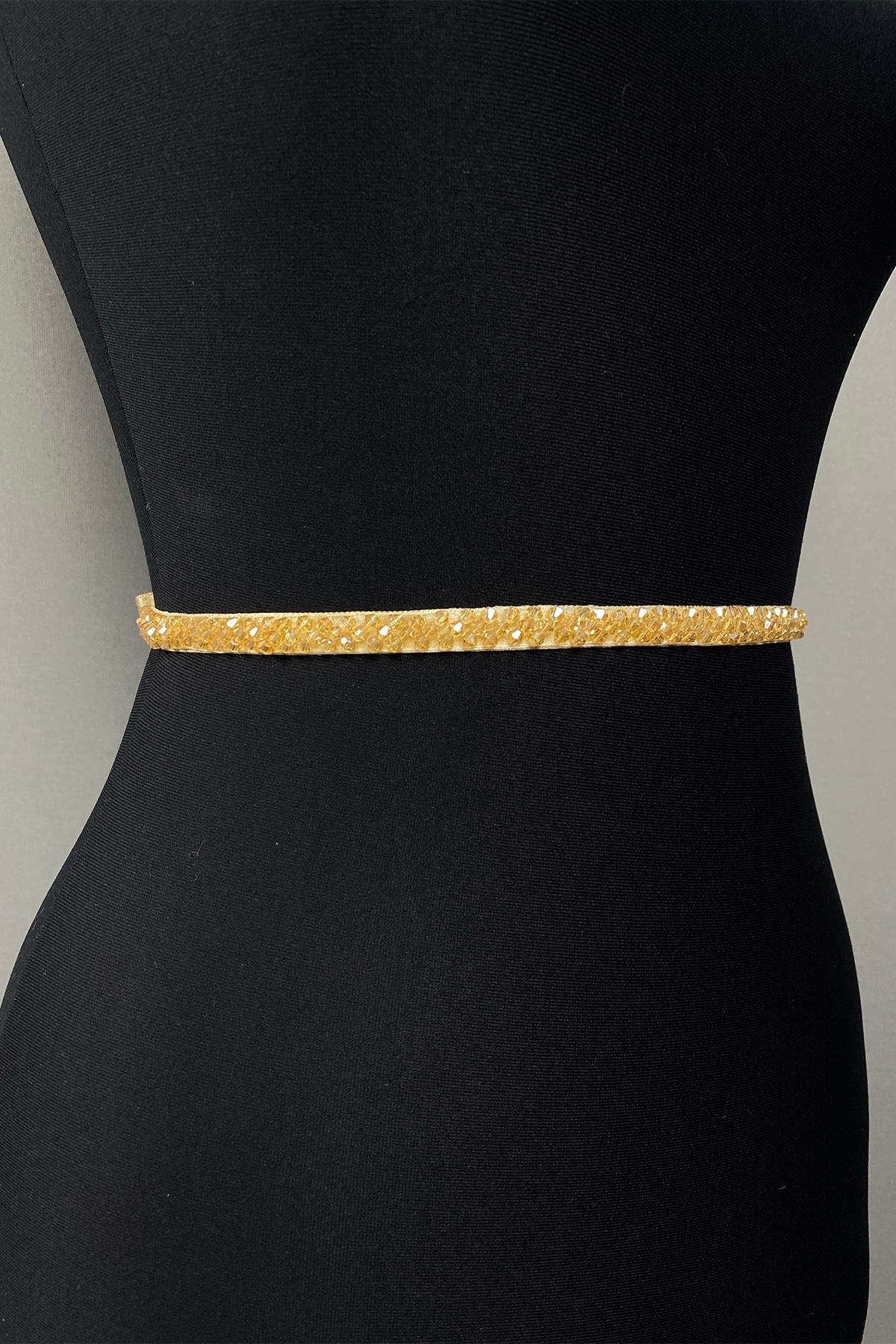 Honey Color Bead Embroidered Dress Belt Waist Accessory
